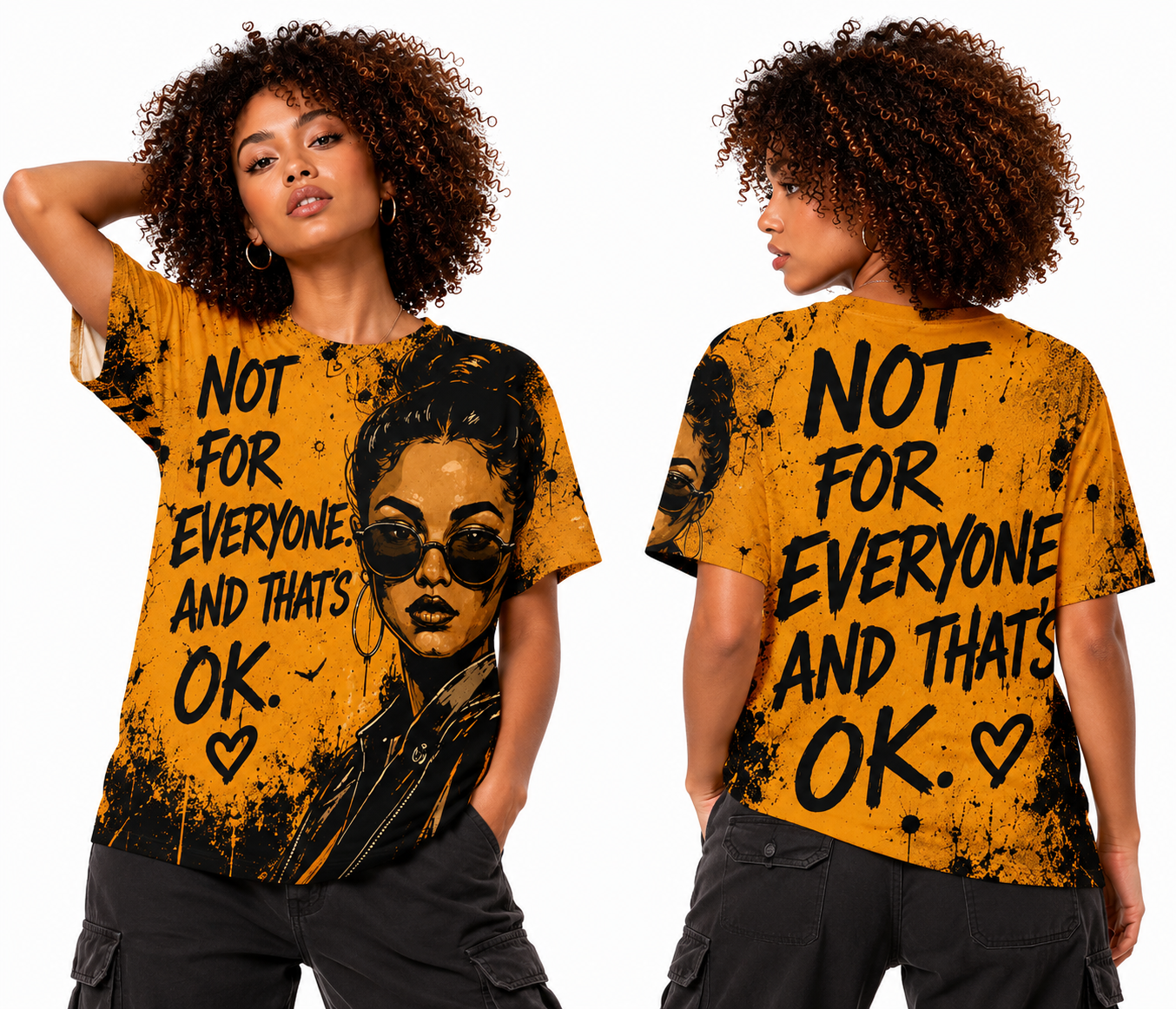 Not For Everyone And Thats OK All-Over Print Black Queen Gold Tee | Unbothered Woman Street Art Women's T-shirt