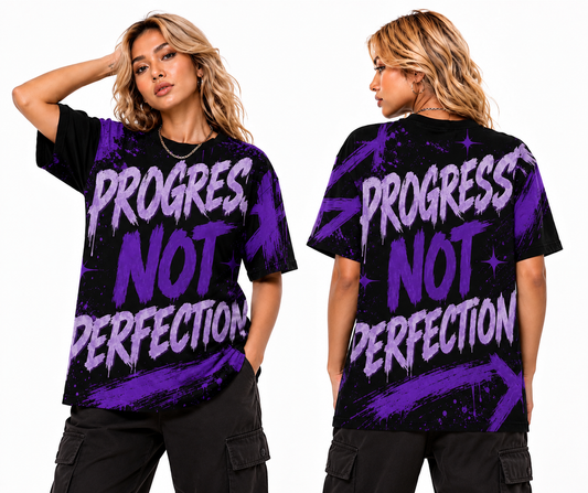 Progress Not Perfection All-Over Print Crown Tee | Motivational Street Art Women's T-shirt