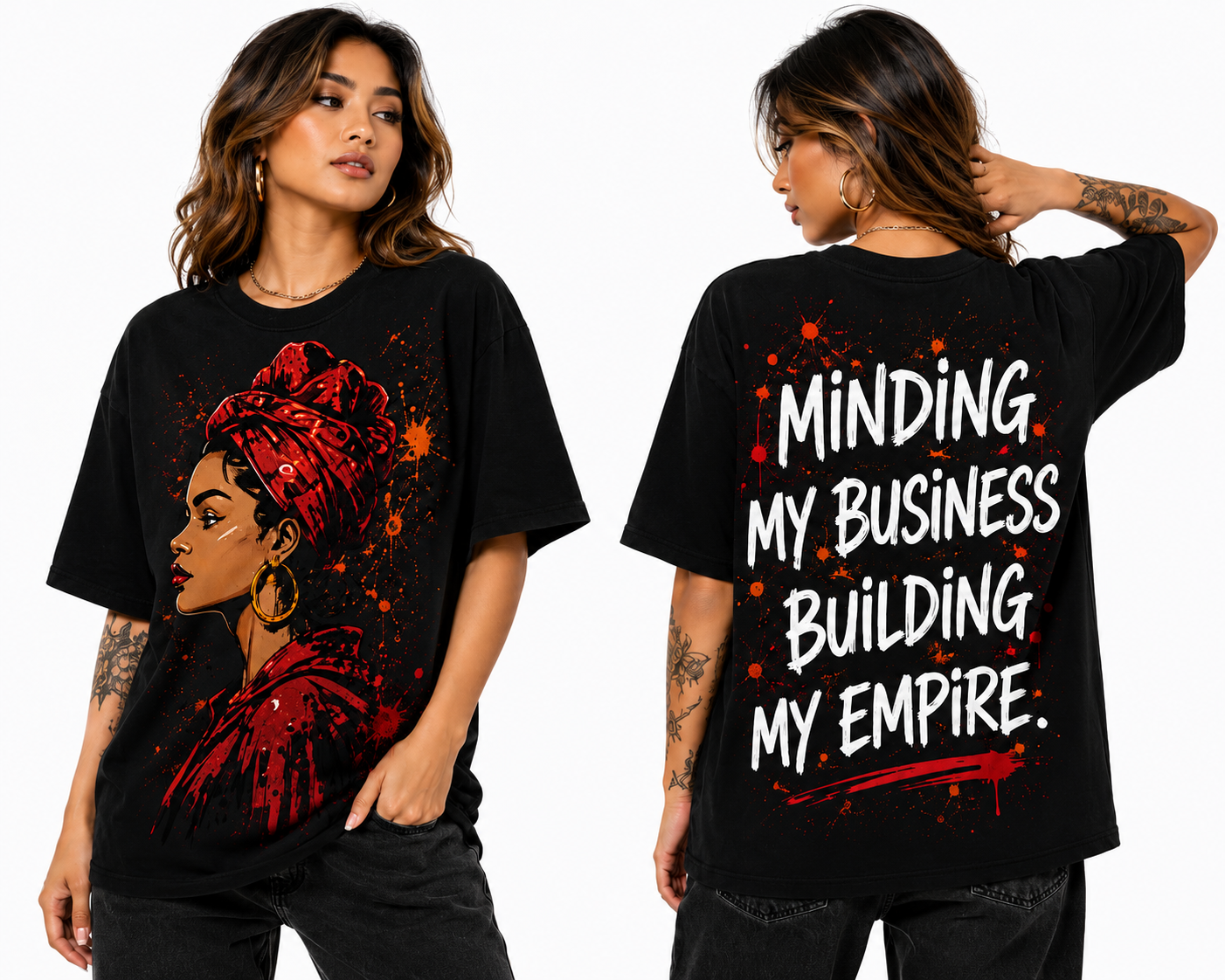 Black Queen Red Headwrap All-Over Print Street Art Portrait Tee | Afrocentric Women Graphic Women's athletic t-shirt