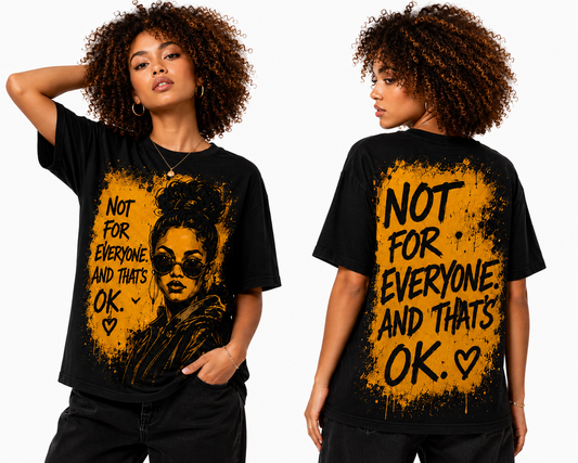 Not For Everyone And Thats OK All-Over Print Black Queen Gold Graffiti Tee | Unbothered Woman Street Art Women's T-shirt