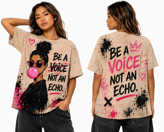 Be A Voice Not An Echo All-Over Print Bubblegum Girl Graphic Tee | Retro Street Art Women's T-shirt