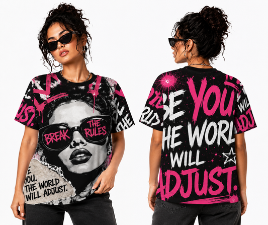 Break The Rules Be You The World Will Adjust All-Over Print Crown Queen Pink Tee | Street Art Women's T-shirt
