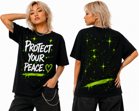 Protect Your Peace All-Over Print Neon Graffiti Tee | Self Care Street Art Women's T-shirt