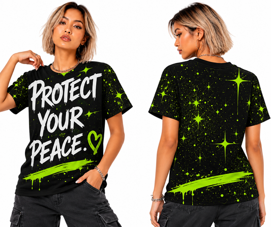 Protect Your Peace All-Over Print Neon Tee | Self Care Street Art Women's T-shirt